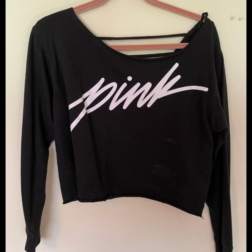 Black Women's Top with Pink Script